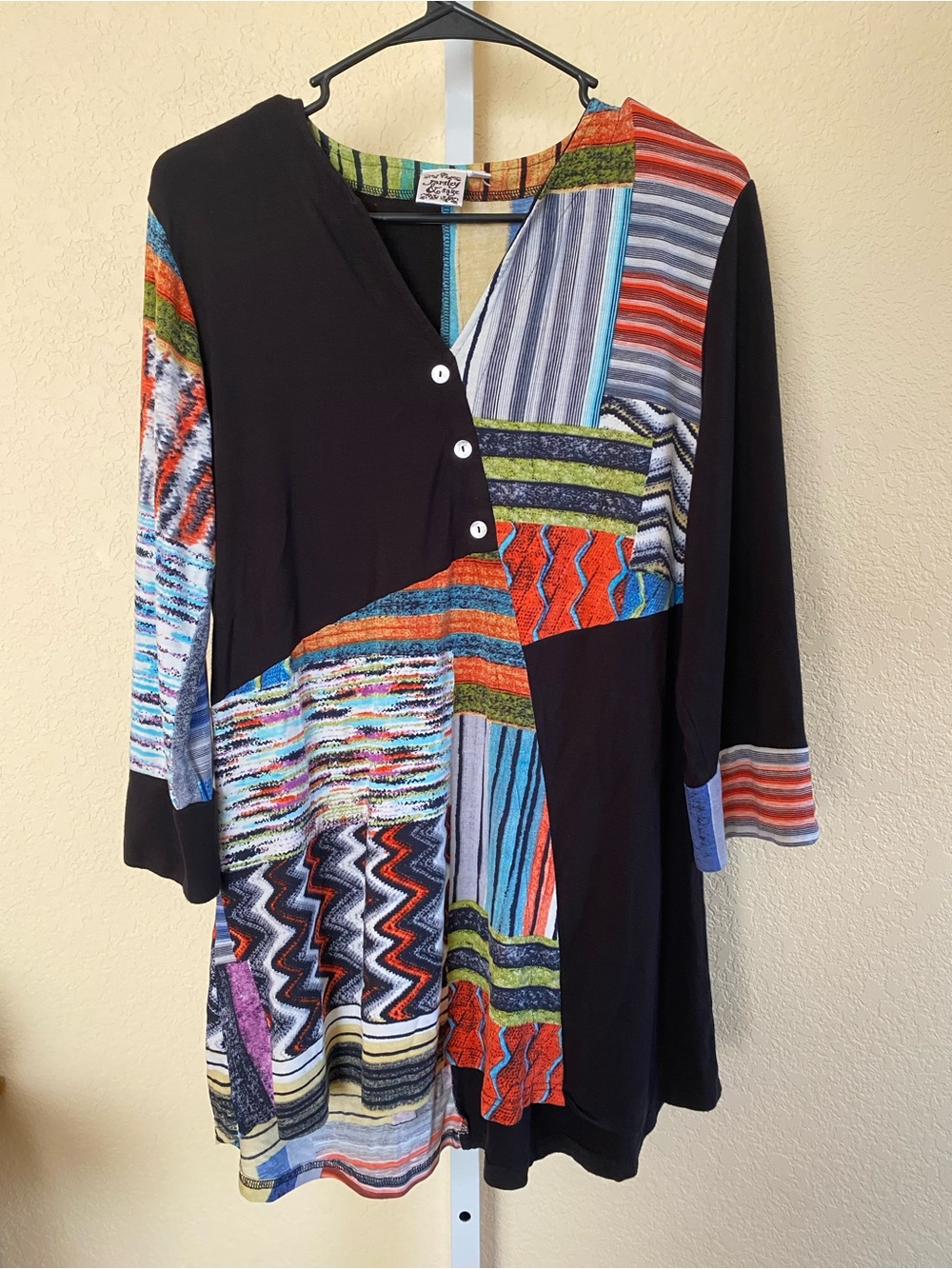 Parsley & Sage Black Multicolor Patchwork Tunic